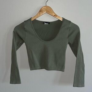 Zara Olive Green Ribbed Long Sleeve Top